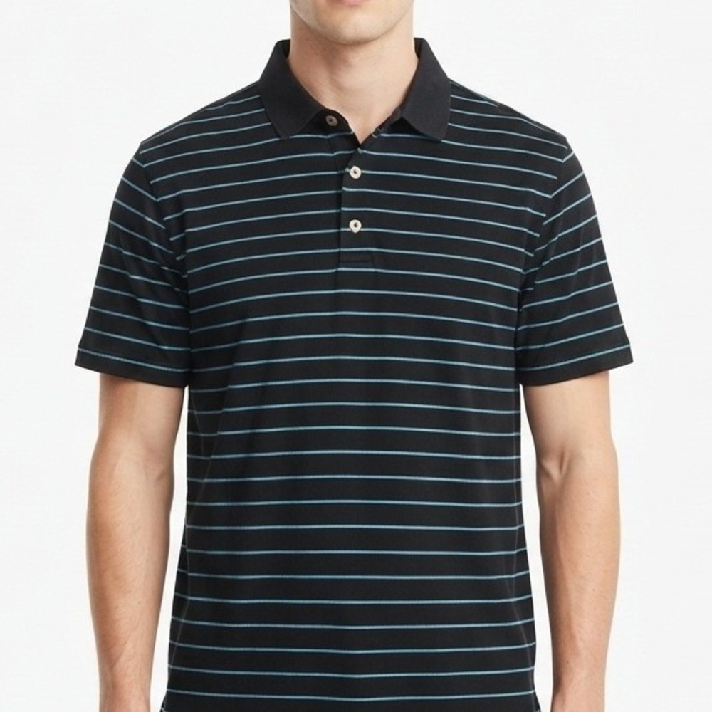 Peter Millar Polo Shirt Mens XL Black Striped Cotton Bayville Golf Club Polo